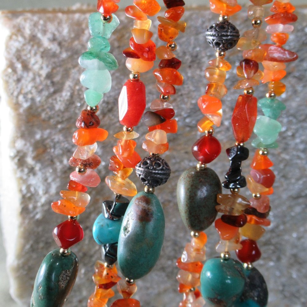 Desert Sky Necklace Turquoise Carnelian Multi Strand Magnificent